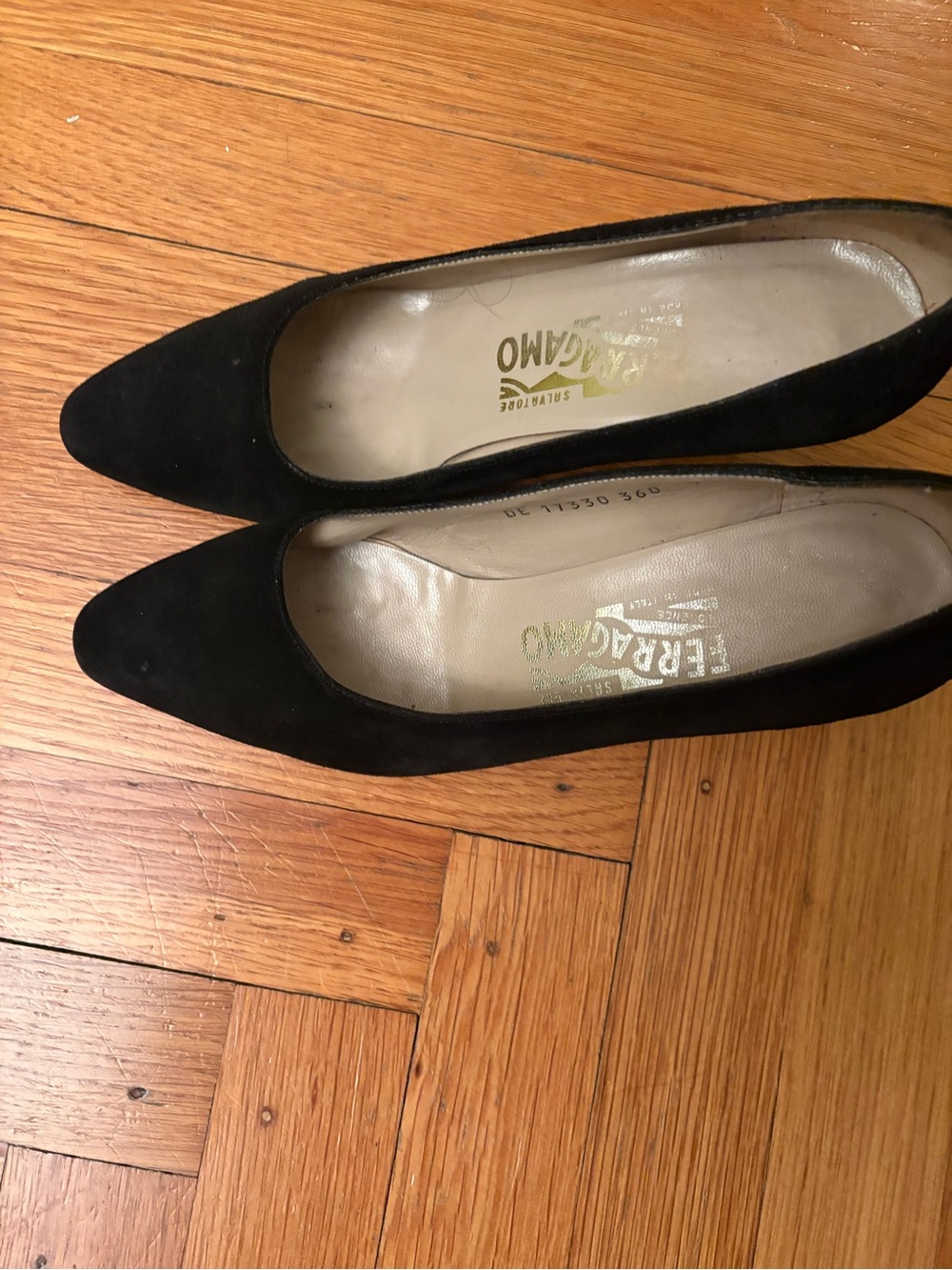 Salvatore Ferragamo Black Suede Pointed Pumps